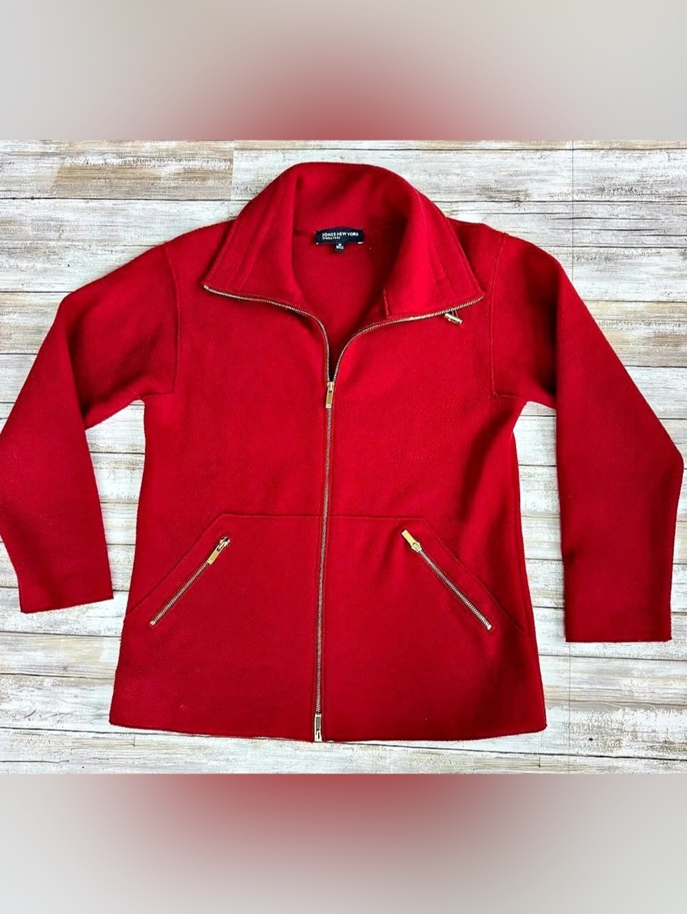 Jones New York Red Zip Front Jacket Like New Size M